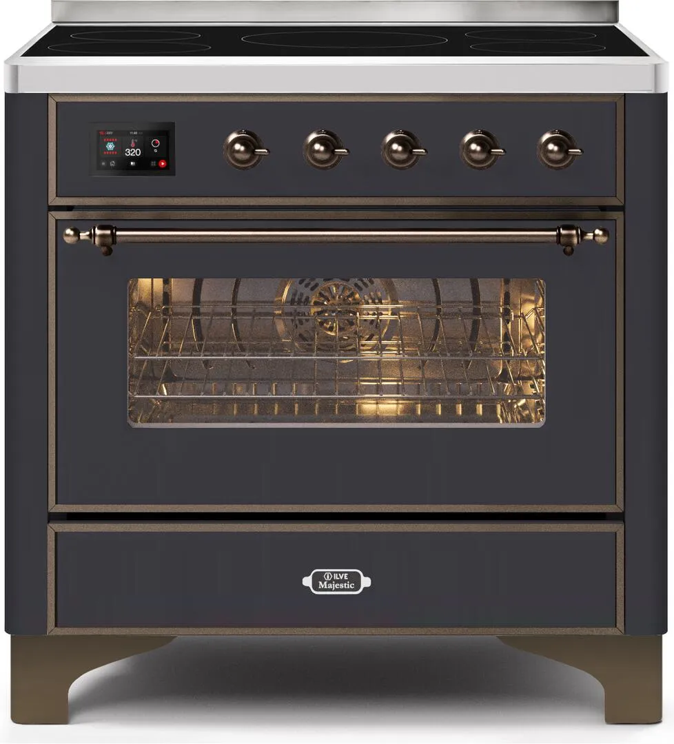 Ilve UMI09NS3MGB Majestic Ii 36 Inch Electric Freestanding Range In Matte Graphite With Bronze Trim Freestanding Ranges freestanding dual fuel range 30 inch