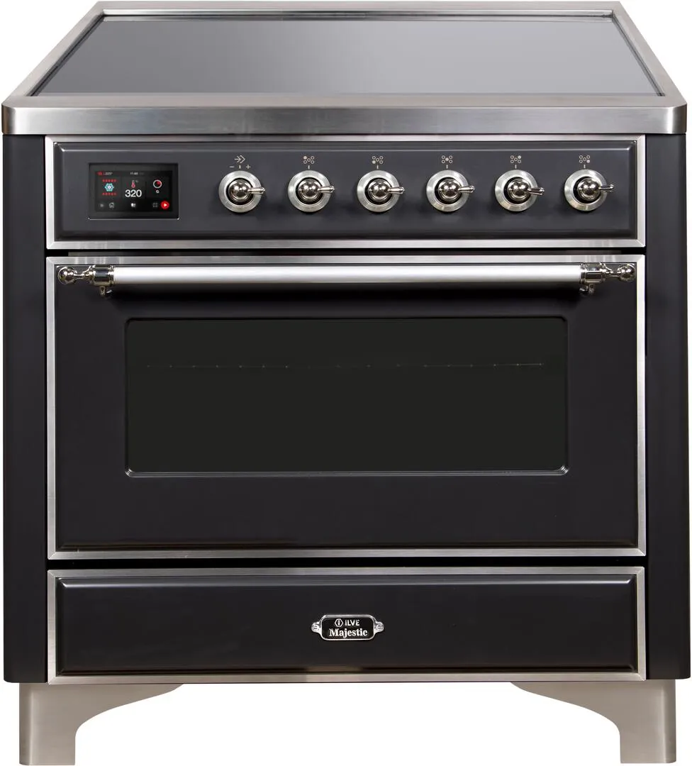 Ilve UMI09NS3MGC Majestic Ii 36 Inch Electric Freestanding Range In Matte Graphite With Chrome Trim Freestanding Ranges freestanding dual fuel range 30 inch
