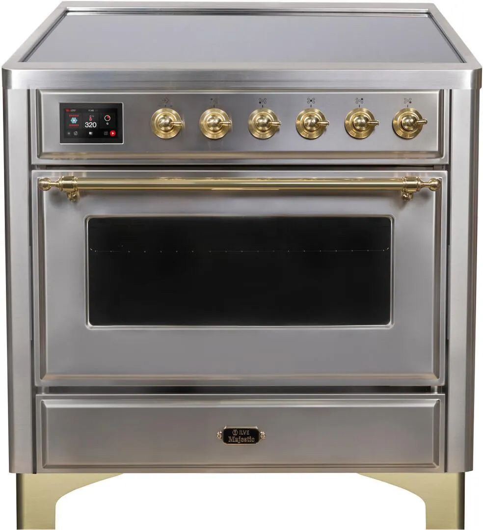 Ilve UMI09NS3SSG Majestic Ii 36 Inch Electric Freestanding Range In Stainless Steel With Brass Trim Freestanding Ranges freestanding dual fuel range 30 inch