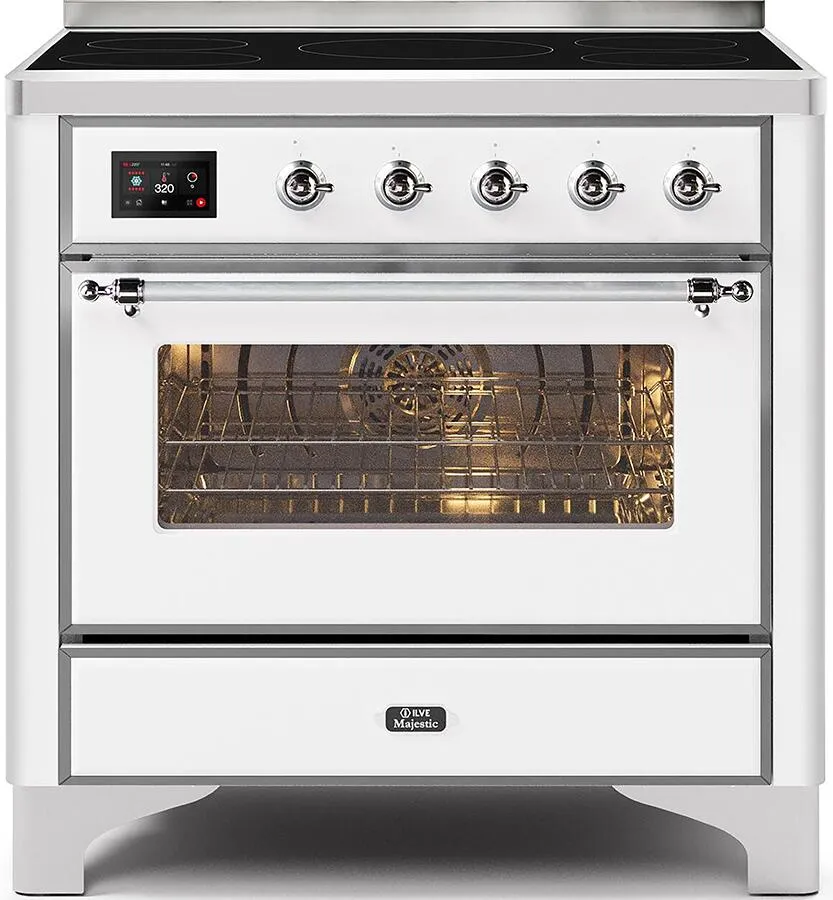 Ilve UMI09NS3WHC Majestic Ii 36 Inch Electric Freestanding Range In White With Chrome Trim Freestanding Ranges freestanding dual fuel range 30 inch