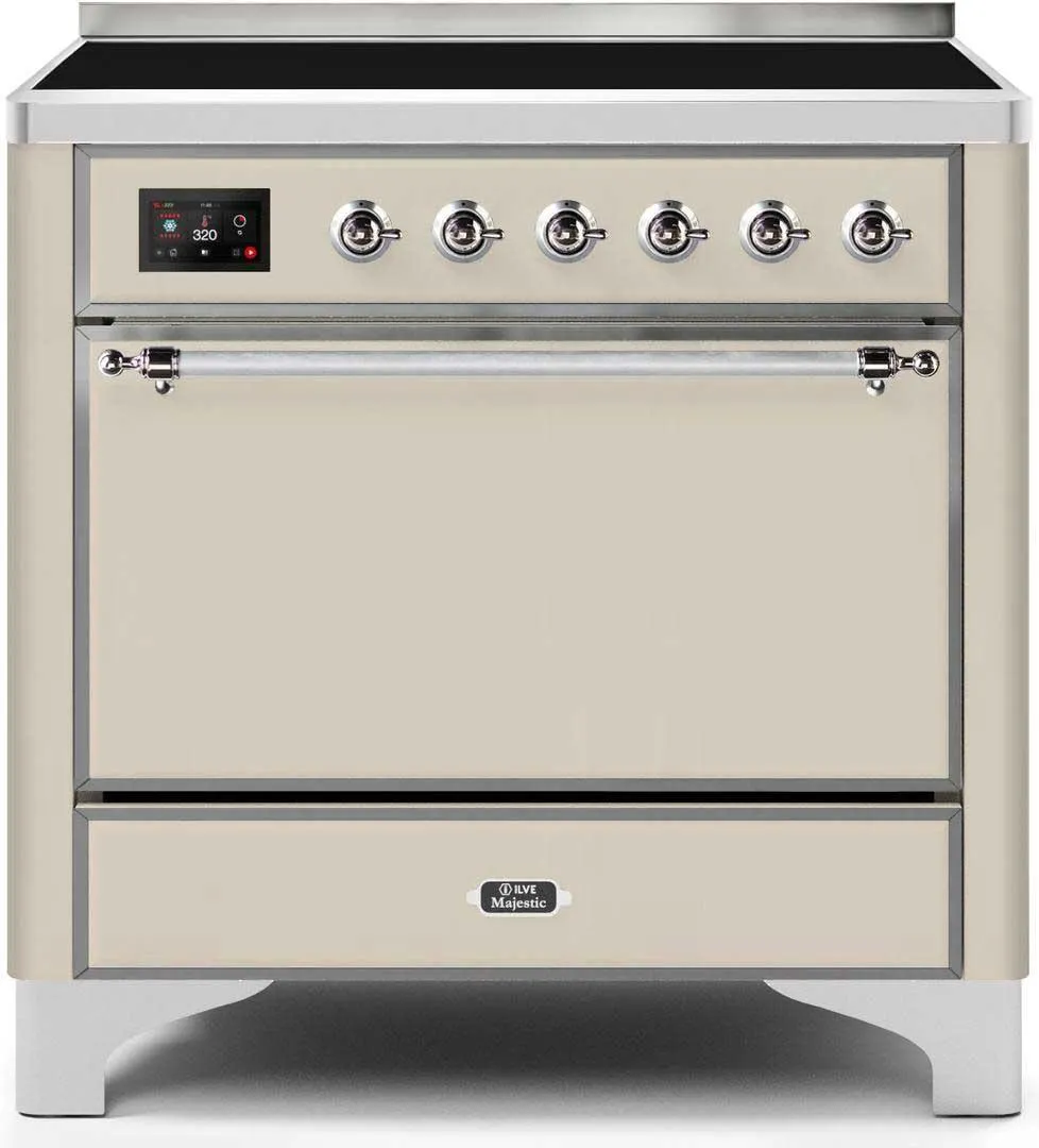 Ilve UMI09QNS3AWC Majestic Ii 36 Inch Electric Freestanding Range In Antique White With Chrome Trim Freestanding Ranges freestanding dual fuel range 30 inch