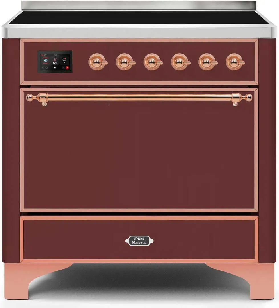 Ilve UMI09QNS3BUP Majestic Ii 36 Inch Electric Freestanding Range In Burgundy With Copper Trim Freestanding Ranges freestanding dual fuel range 30 inch