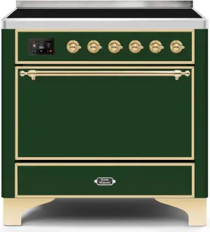 Ilve UMI09QNS3EGG Majestic Ii 36 Inch Electric Freestanding Range In Emerald Green With Brass Trim Freestanding Ranges freestanding dual fuel range 30 inch