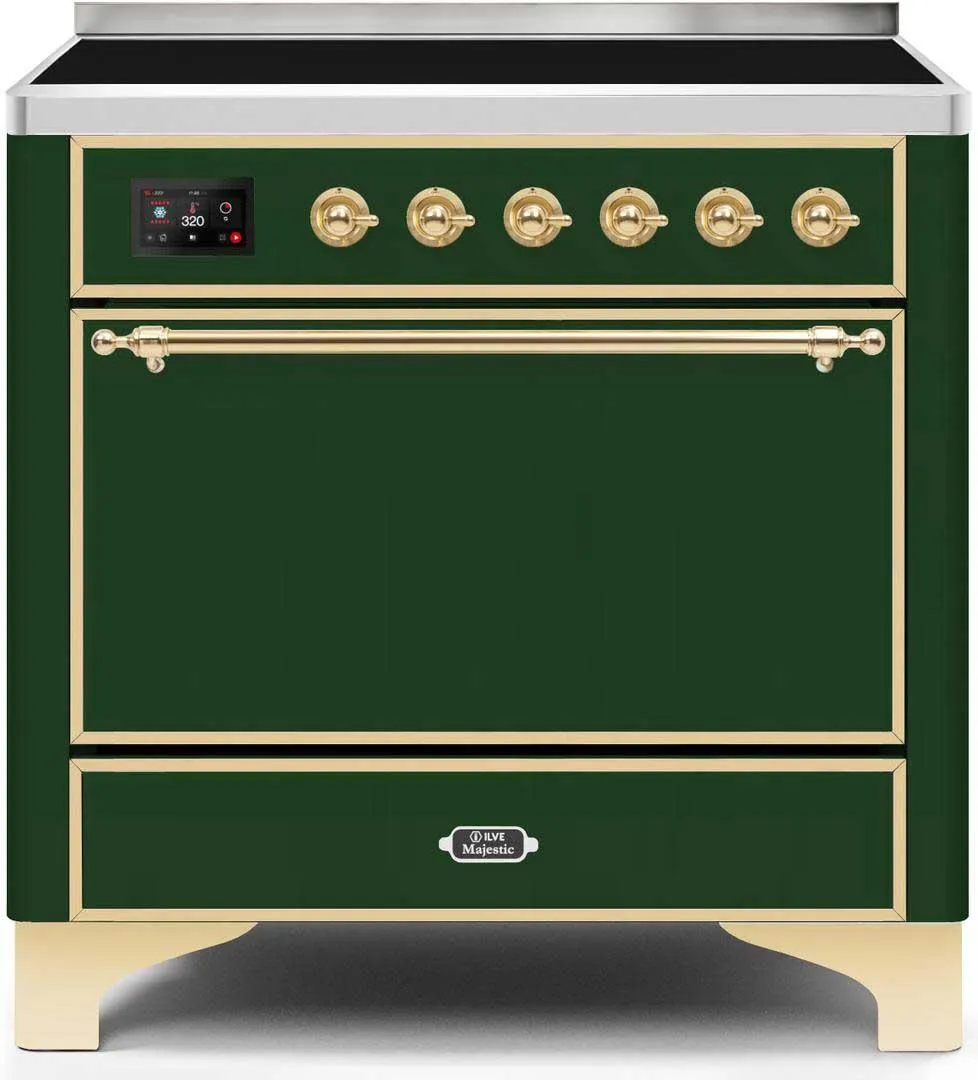 Ilve UMI09QNS3EGG Majestic Ii 36 Inch Electric Freestanding Range In Emerald Green With Brass Trim Freestanding Ranges freestanding dual fuel range 30 inch