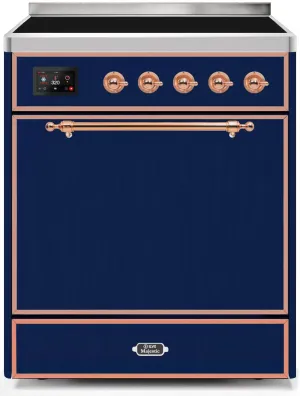 Ilve UMI30QNE3MBP Majestic Ii 30 Inch Electric Freestanding Range In Blue With Copper Trim Freestanding Ranges freestanding dual fuel range 30 inch