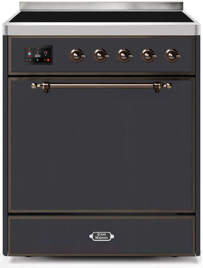Ilve UMI30QNE3MGB Majestic Ii 30 Inch Electric Freestanding Range In Matte Graphite With Bronze Trim Freestanding Ranges freestanding dual fuel range 30 inch