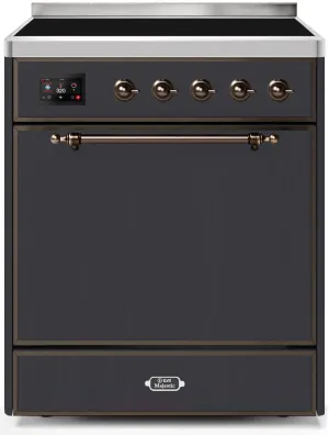 Ilve UMI30QNE3MGB Majestic Ii 30 Inch Electric Freestanding Range In Matte Graphite With Bronze Trim Freestanding Ranges freestanding dual fuel range 30 inch
