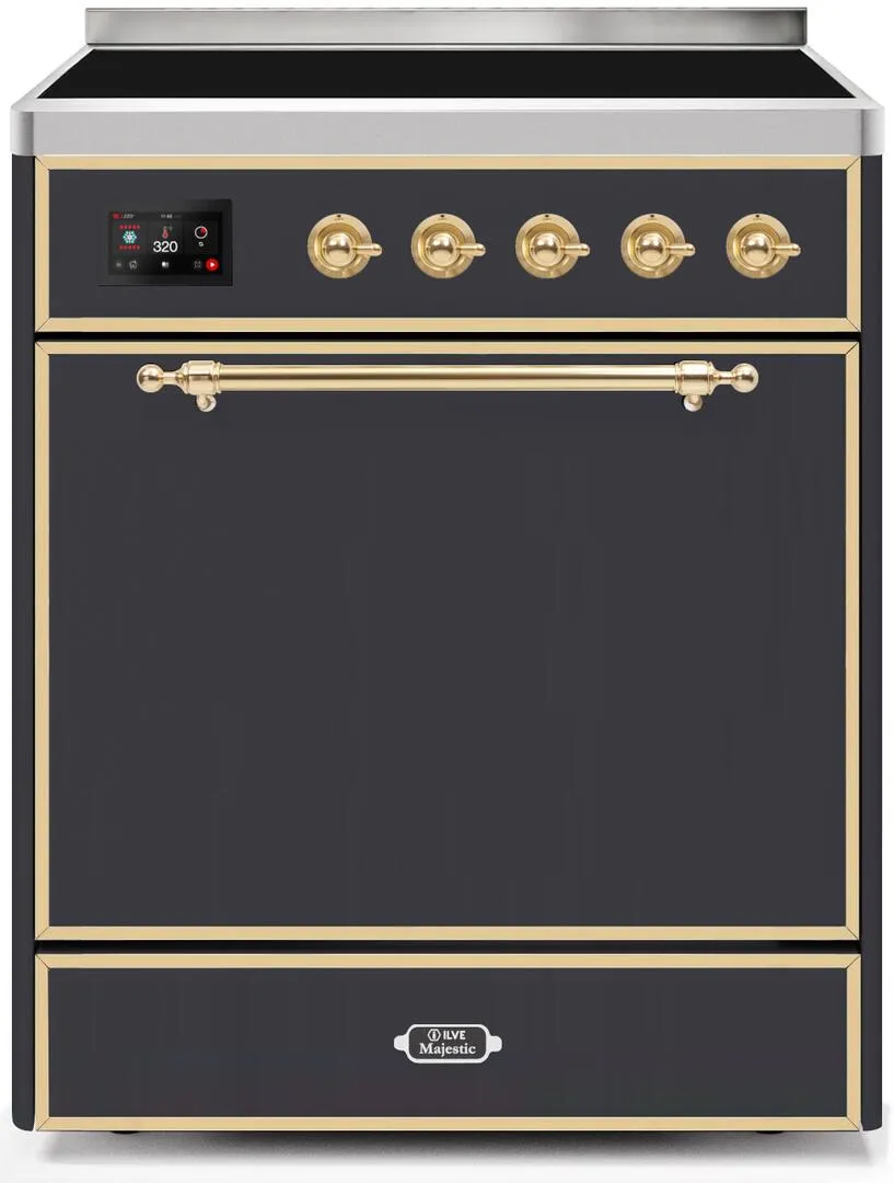 Ilve UMI30QNE3MGG Majestic Ii 30 Inch Electric Freestanding Range In Matte Graphite With Brass Trim Freestanding Ranges freestanding dual fuel range 30 inch