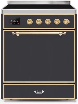 Ilve UMI30QNE3MGG Majestic Ii 30 Inch Electric Freestanding Range In Matte Graphite With Brass Trim Freestanding Ranges freestanding dual fuel range 30 inch
