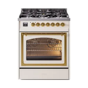 Ilve UN30NMPAWG Ilve Un30Nmpawg Nostalgie Ii Noblesse 30" Dual Fuel Range (Natural Gas, Triple Glass Door, Antique White, Brass) Freestanding Ranges freestanding dual fuel range 30 inch