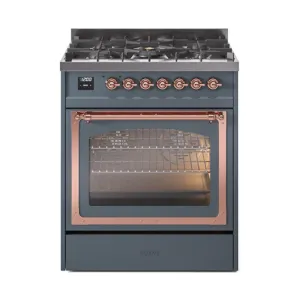 Ilve UN30NMPBGP Ilve Un30Nmpbgp Nostalgie Ii Noblesse 30" Dual Fuel Range (Natural Gas, Triple Glass Door, Blue Grey, Copper) Freestanding Ranges freestanding dual fuel range 30 inch
