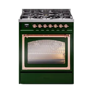 Ilve UN30NMPEGP Ilve Un30Nmpegp Nostalgie Ii Noblesse 30" Dual Fuel Range (Natural Gas, Triple Glass Door, Emerald Green, Copper) Freestanding Ranges freestanding dual fuel range 30 inch