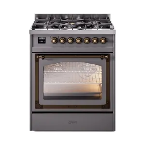 Ilve UN30NMPMGB Ilve Un30Nmpmgb Nostalgie Ii Noblesse 30" Dual Fuel Range (Natural Gas, Triple Glass Door, Graphite Matte, Burnished) Freestanding Ranges freestanding dual fuel range 30 inch