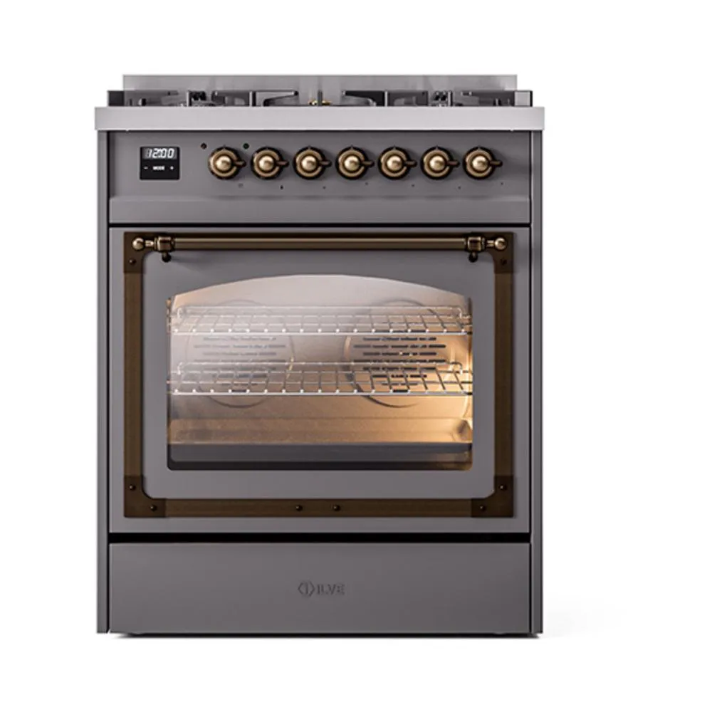 Ilve UN30NMPMGB Ilve Un30Nmpmgb Nostalgie Ii Noblesse 30" Dual Fuel Range (Natural Gas, Triple Glass Door, Graphite Matte, Burnished)