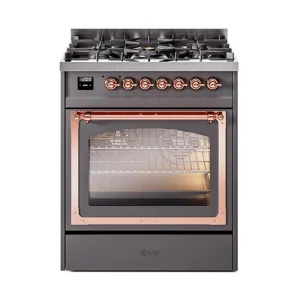 Ilve UN30NMPMGP Ilve Un30Nmpmgp Nostalgie Ii Noblesse 30" Dual Fuel Range (Natural Gas, Triple Glass Door, Graphite Matte, Copper) Freestanding Ranges freestanding dual fuel range 30 inch