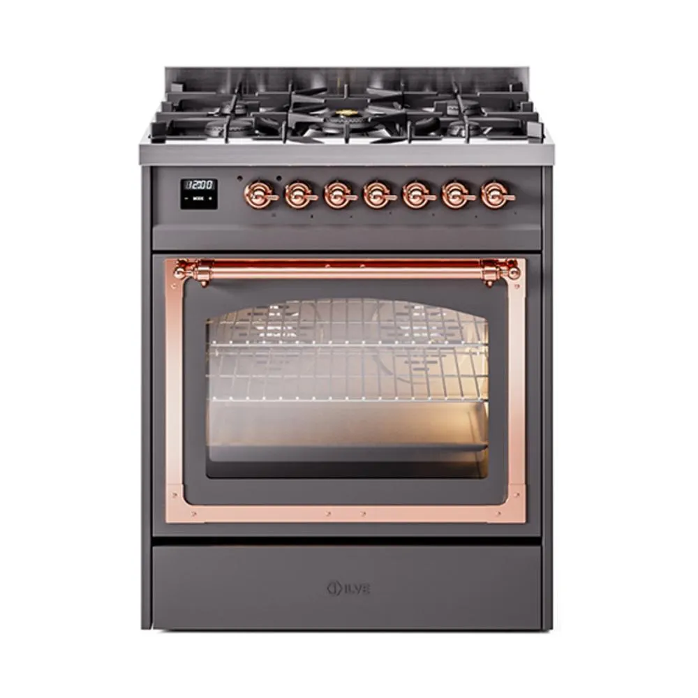 Ilve UN30NMPMGPLP Ilve Un30Nmpmgplp Nostalgie Ii Noblesse 30" Dual Fuel Range (Liquid Propane, Triple Glass Door, Graphite Matte, Copper) Freestanding Ranges freestanding dual fuel range 30 inch