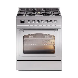 Ilve UN30NMPSSCLP Ilve Un30Nmpssclp Nostalgie Ii Noblesse 30" Dual Fuel Range (Liquid Propane, Triple Glass Door, Stainless Steel, Chrome) Freestanding Ranges freestanding dual fuel range 30 inch