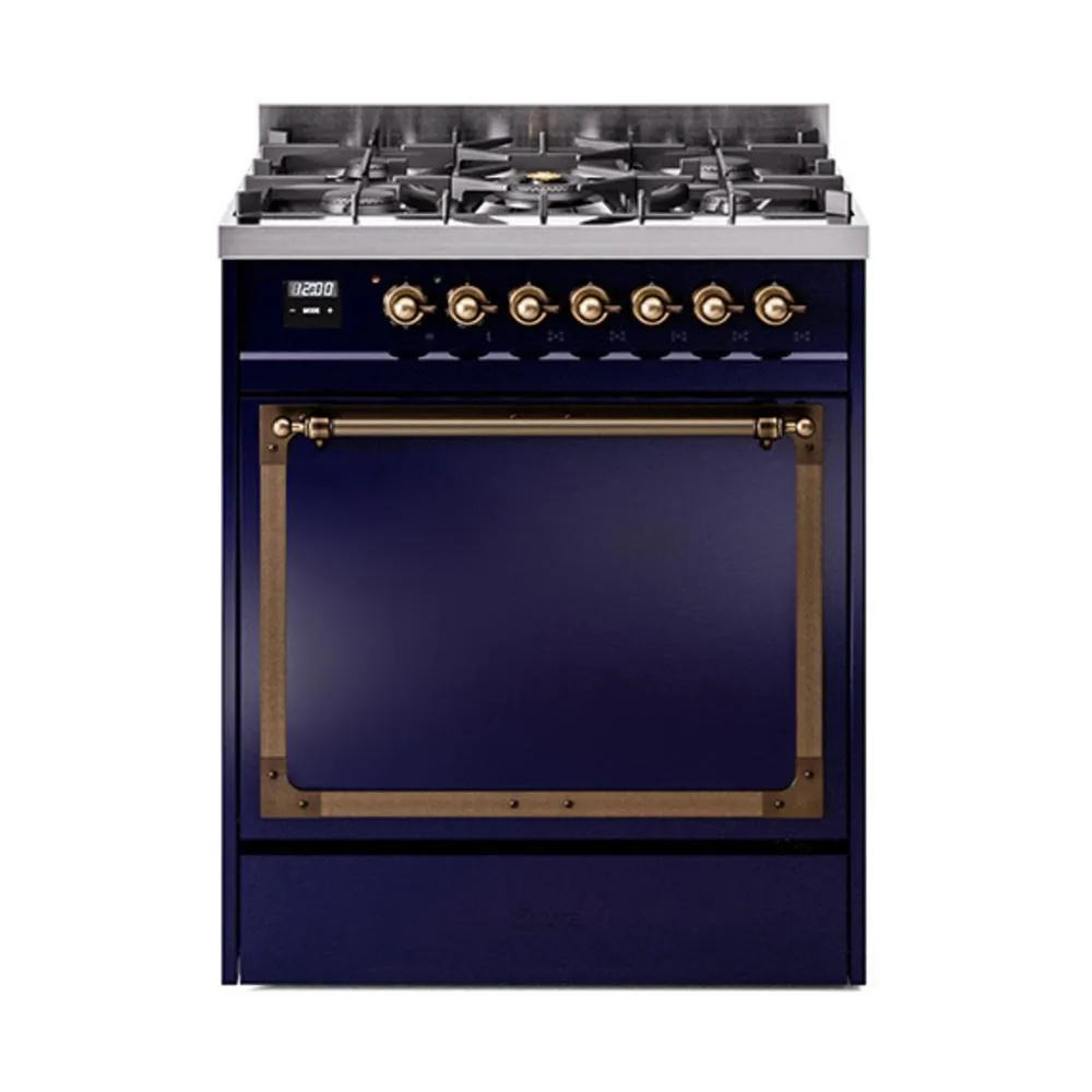 Ilve UN30QNMPMBBLP Ilve Un30Qnmpmbblp Nostalgie Ii Noblesse 30" Dual Fuel Range (Liquid Propane, Solid Door, Midnight Blue, Burnished) Freestanding Ranges freestanding dual fuel range 30 inch