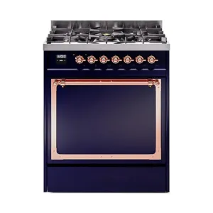 Ilve UN30QNMPMBPLP Ilve Un30Qnmpmbplp Nostalgie Ii Noblesse 30" Dual Fuel Range (Liquid Propane, Solid Door, Midnight Blue, Copper) Freestanding Ranges freestanding dual fuel range 30 inch