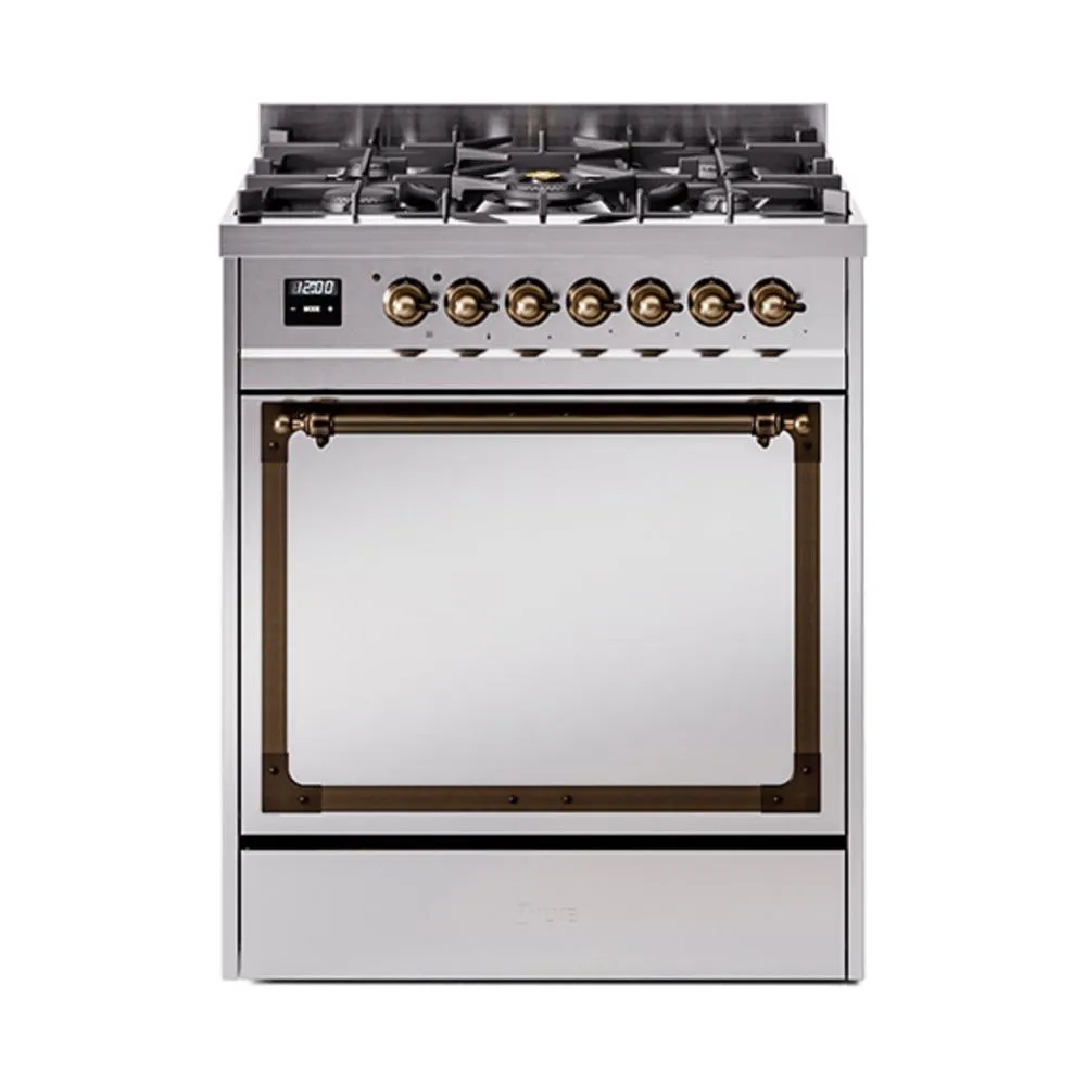 Ilve UN30QNMPSSBLP Ilve Un30Qnmpssblp Nostalgie Ii Noblesse 30" Dual Fuel Range (Liquid Propane, Solid Door, Stainless Steel, Burnished) Freestanding Ranges freestanding dual fuel range 30 inch