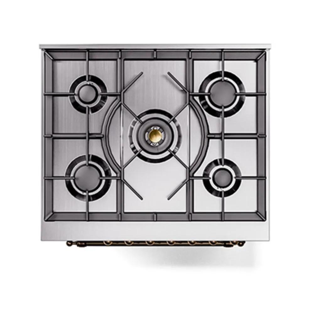 Ilve UN30QNMPSSBLP Ilve Un30Qnmpssblp Nostalgie Ii Noblesse 30" Dual Fuel Range (Liquid Propane, Solid Door, Stainless Steel, Burnished)