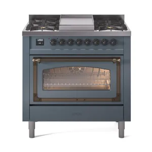 Ilve UN36FNMPBGB Ilve Un36Fnmpbgb Nostalgie Ii Noblesse 36" Dual Fuel Range (Natural Gas, Triple Glass Door, Blue Grey, Burnished) Freestanding Ranges freestanding dual fuel range 30 inch