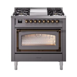 Ilve UN36FNMPMGBLP Ilve Un36Fnmpmgblp Nostalgie Ii Noblesse 36" Dual Fuel Range (Liquid Propane, Triple Glass Door, Graphite Matte, Burnished) Freestanding Ranges freestanding dual fuel range 30 inch