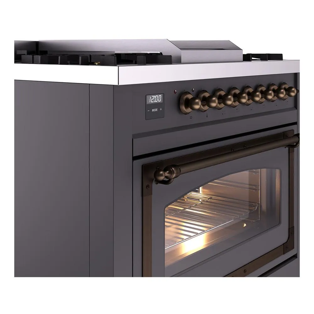 Ilve UN36FNMPMGBLP Ilve Un36Fnmpmgblp Nostalgie Ii Noblesse 36" Dual Fuel Range (Liquid Propane, Triple Glass Door, Graphite Matte, Burnished)