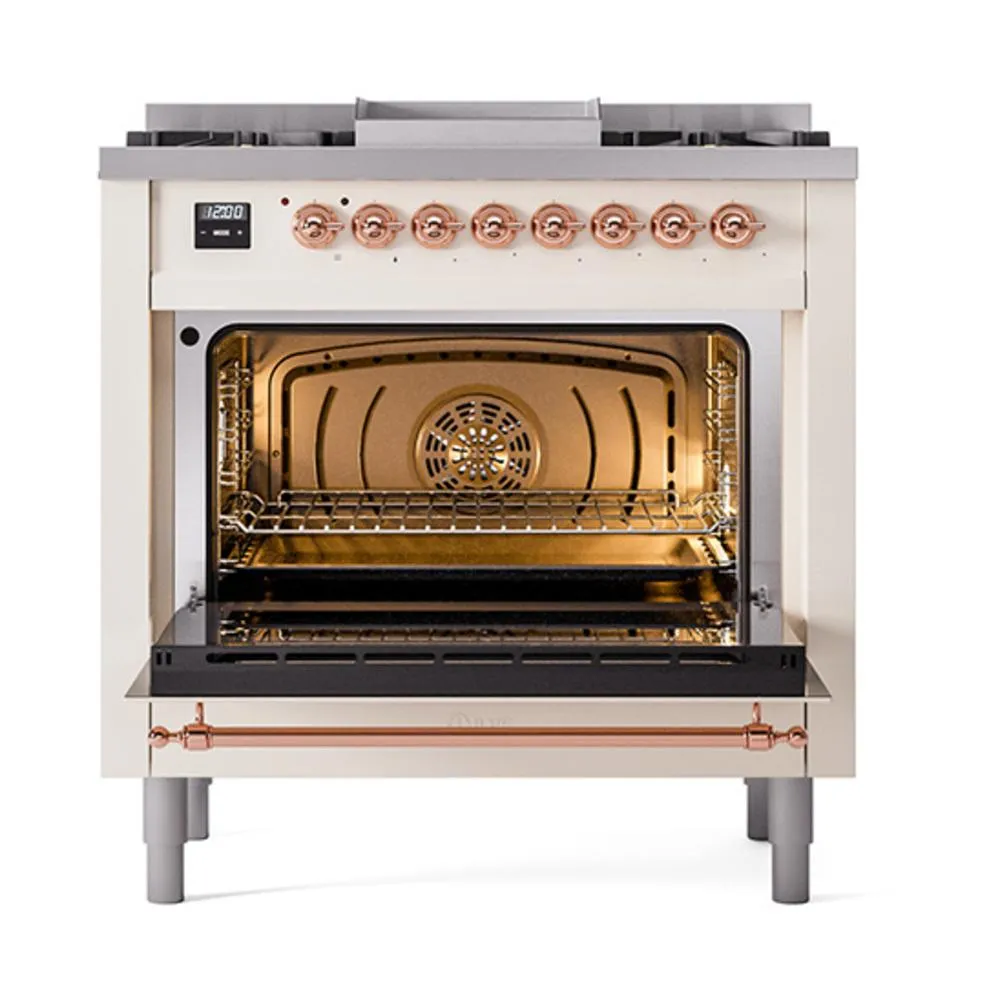Ilve UN36FQNMPAWP Ilve Un36Fqnmpawp Nostalgie Ii Noblesse 36" Dual Fuel Range (Natural Gas, Solid Door, Antique White, Copper)
