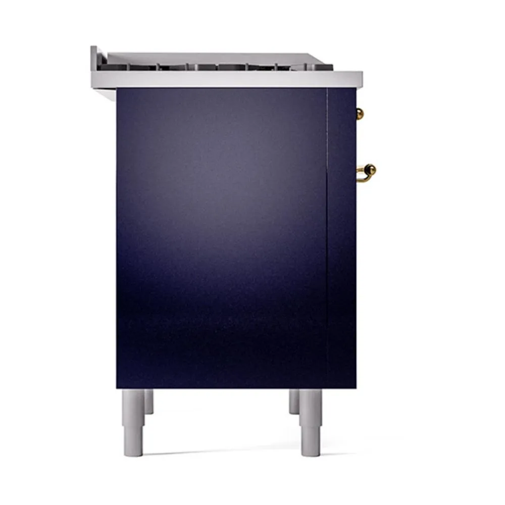 Ilve UN36FQNMPMBGLP Ilve Un36Fqnmpmbglp Nostalgie Ii Noblesse 36" Dual Fuel Range (Liquid Propane, Solid Door, Midnight Blue, Brass)