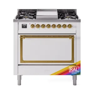 Ilve UN36FQNMPRAGLP Ilve Un36Fqnmpraglp Nostalgie Ii Noblesse 36" Dual Fuel Range (Liquid Propane, Solid Door, Ral, Brass) Freestanding Ranges freestanding dual fuel range 30 inch