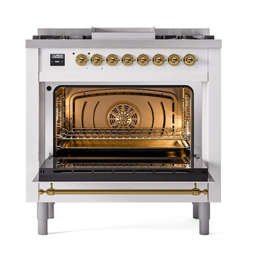 Ilve UN36FQNMPRAGLP Ilve Un36Fqnmpraglp Nostalgie Ii Noblesse 36" Dual Fuel Range (Liquid Propane, Solid Door, Ral, Brass)