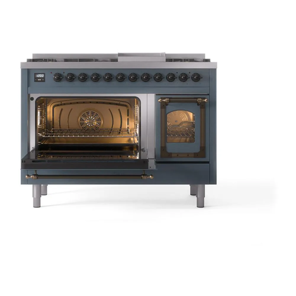 Ilve UN48FNMPBGB Ilve Un48Fnmpbgb Nostalgie Ii Noblesse 48" Dual Fuel Range (8 Sealed Burners   Griddle, Natural Gas, Triple Glass Door, Blue Grey, Burnished)