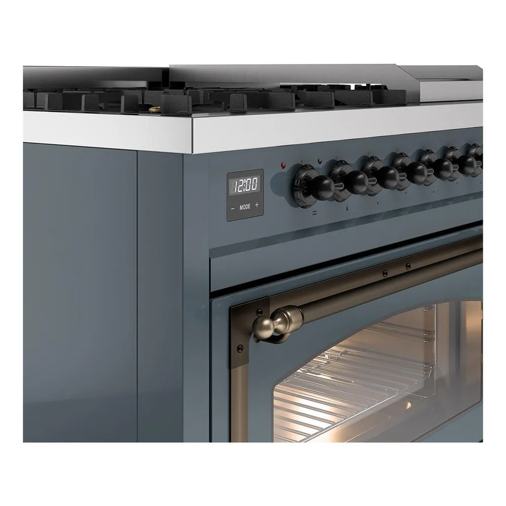 Ilve UN48FNMPBGB Ilve Un48Fnmpbgb Nostalgie Ii Noblesse 48" Dual Fuel Range (8 Sealed Burners   Griddle, Natural Gas, Triple Glass Door, Blue Grey, Burnished)
