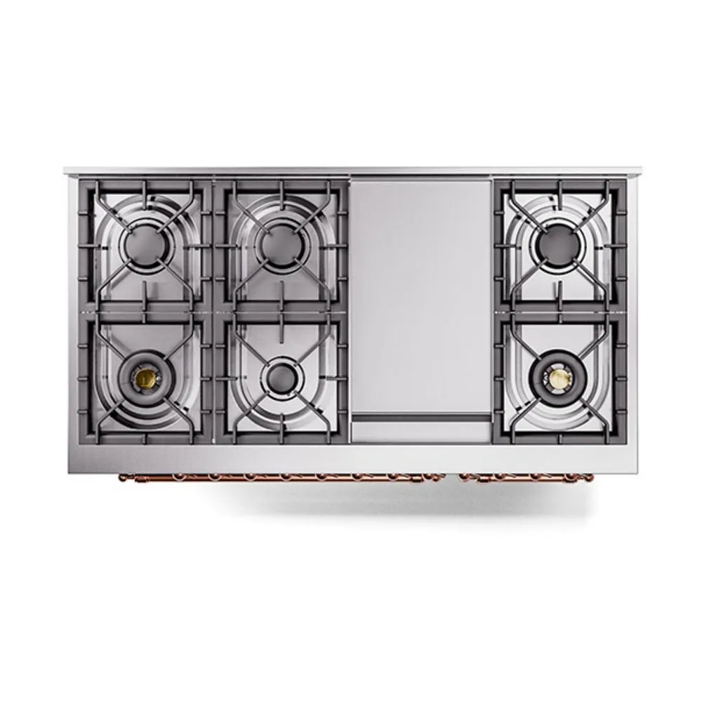 Ilve UN48FNMPBKPLP Ilve Un48Fnmpbkplp Nostalgie Ii Noblesse 48" Dual Fuel Range (8 Sealed Burners   Griddle, Liquid Propane, Triple Glass Door, Glossy Black, Copper)