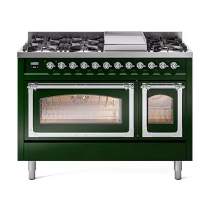 Ilve UN48FNMPEGC Ilve Un48Fnmpegc Nostalgie Ii Noblesse 48" Dual Fuel Range (8 Sealed Burners   Griddle, Natural Gas, Triple Glass Door, Emerald Green, Chrome) Freestanding Ranges freestanding dual fuel range 30 inch
