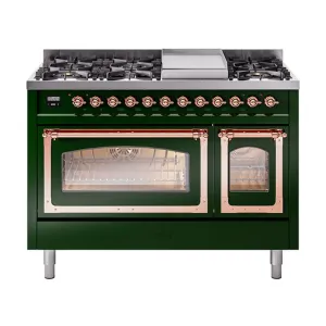 Ilve UN48FNMPEGPLP Ilve Un48Fnmpegplp Nostalgie Ii Noblesse 48" Dual Fuel Range (8 Sealed Burners   Griddle, Liquid Propane, Triple Glass Door, Emerald Green, Copper) Freestanding Ranges freestanding dual fuel range 30 inch