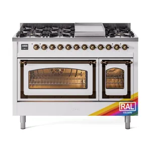 Ilve UN48FNMPRABLP Ilve Un48Fnmprablp Nostalgie Ii Noblesse 48" Dual Fuel Range (8 Sealed Burners   Griddle, Liquid Propane, Triple Glass Door, Ral, Burnished) Freestanding Ranges freestanding dual fuel range 30 inch