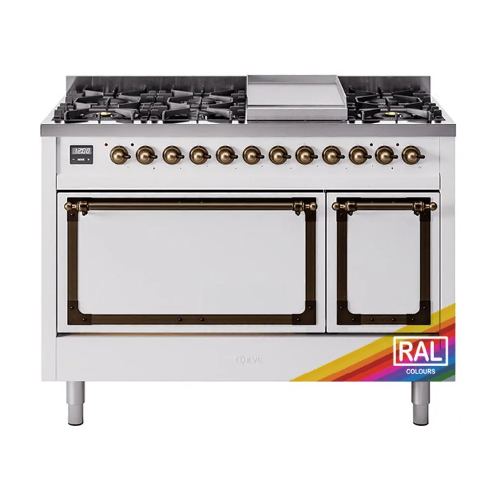 Ilve UN48FQNMPRAB Ilve Un48Fqnmprab Nostalgie Ii Noblesse 48" Dual Fuel Range (8 Sealed Burners   Griddle, Natural Gas, Solid Door, Ral, Burnished) Freestanding Ranges freestanding dual fuel range 30 inch