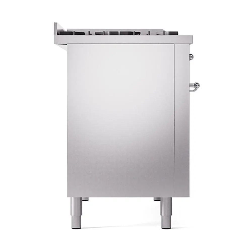 Ilve UN48FQNMPSSC Ilve Un48Fqnmpssc Nostalgie Ii Noblesse 48" Dual Fuel Range (8 Sealed Burners   Griddle, Natural Gas, Solid Door, Stainless Steel, Chrome)