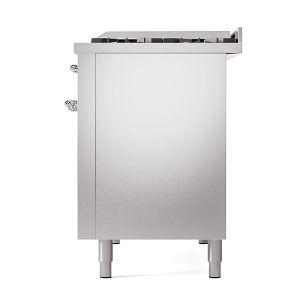 Ilve UN48FQNMPSSC Ilve Un48Fqnmpssc Nostalgie Ii Noblesse 48" Dual Fuel Range (8 Sealed Burners   Griddle, Natural Gas, Solid Door, Stainless Steel, Chrome)
