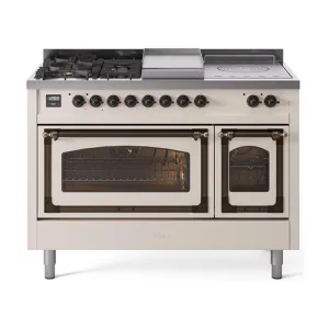 Ilve UN48FSNMPAWB Ilve Un48Fsnmpawb Nostalgie Ii Noblesse 48" Dual Fuel Range (5 Sealed Burners   Griddle   French Top, Natural Gas, Triple Glass Door, Antique White, Burnished) Freestanding Ranges freestanding dual fuel range 30 inch