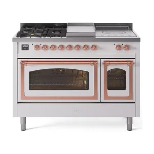 Ilve UN48FSNMPWHPLP Ilve Un48Fsnmpwhplp Nostalgie Ii Noblesse 48" Dual Fuel Range (5 Sealed Burners   Griddle   French Top, Liquid Propane, Triple Glass Door, White, Copper) Freestanding Ranges freestanding dual fuel range 30 inch
