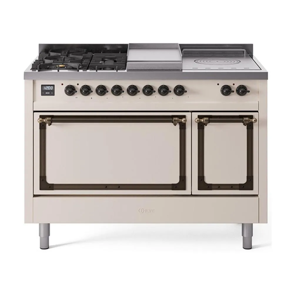 Ilve UN48FSQNMPAWB Ilve Un48Fsqnmpawb Nostalgie Ii Noblesse 48" Dual Fuel Range (5 Sealed Burners   Griddle   French Top, Natural Gas, Solid Door, Antique White, Burnished) Freestanding Ranges freestanding dual fuel range 30 inch