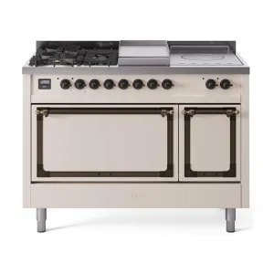 Ilve UN48FSQNMPAWB Ilve Un48Fsqnmpawb Nostalgie Ii Noblesse 48" Dual Fuel Range (5 Sealed Burners   Griddle   French Top, Natural Gas, Solid Door, Antique White, Burnished) Freestanding Ranges freestanding dual fuel range 30 inch