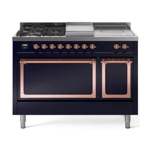 Ilve UN48FSQNMPMBPLP Ilve Un48Fsqnmpmbplp Nostalgie Ii Noblesse 48" Dual Fuel Range (5 Sealed Burners   Griddle   French Top, Liquid Propane, Solid Door, Midnight Blue, Copper) Freestanding Ranges freestanding dual fuel range 30 inch