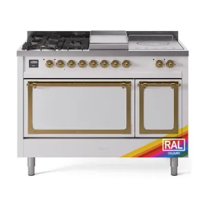 Ilve UN48FSQNMPRAG Ilve Un48Fsqnmprag Nostalgie Ii Noblesse 48" Dual Fuel Range (5 Sealed Burners   Griddle   French Top, Natural Gas, Solid Door, Ral, Brass) Freestanding Ranges freestanding dual fuel range 30 inch
