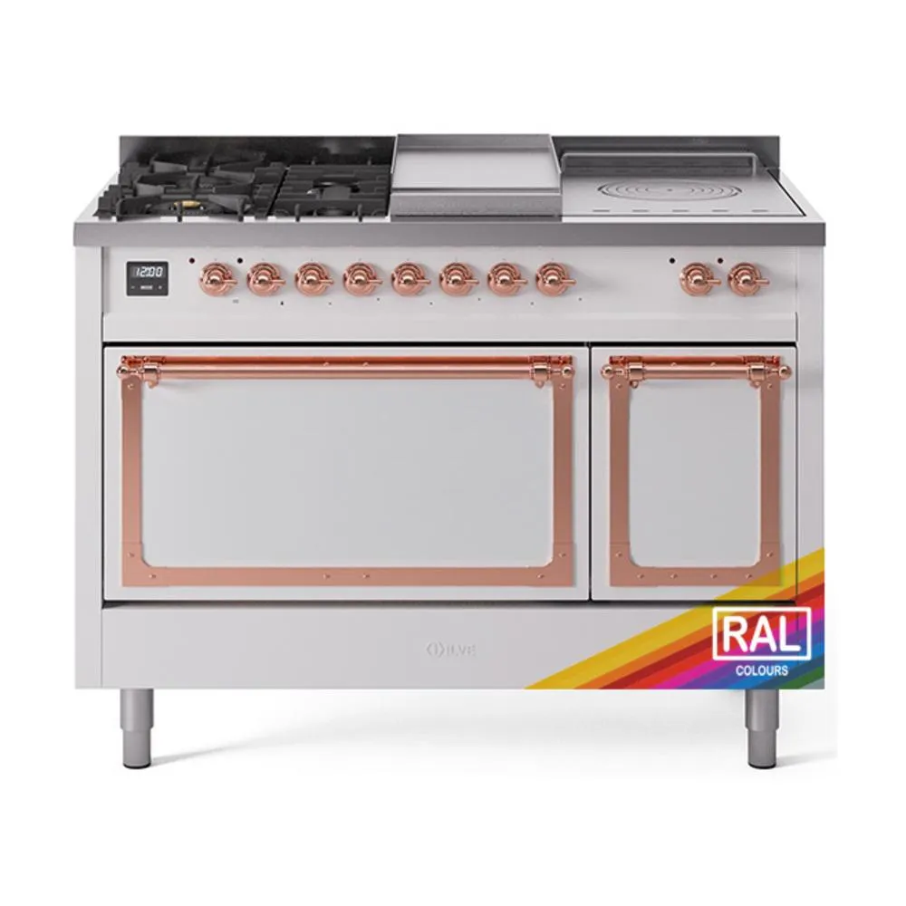 Ilve UN48FSQNMPRAPLP Ilve Un48Fsqnmpraplp Nostalgie Ii Noblesse 48" Dual Fuel Range (5 Sealed Burners   Griddle   French Top, Liquid Propane, Solid Door, Ral, Copper) Freestanding Ranges freestanding dual fuel range 30 inch