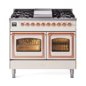 Ilve UND40FNMPAWPLP Ilve Und40Fnmpawplp Nostalgie Ii Noblesse 40" Dual Fuel Range (Liquid Propane, Triple Glass Door, Antique White, Copper) Freestanding Ranges freestanding dual fuel range 30 inch