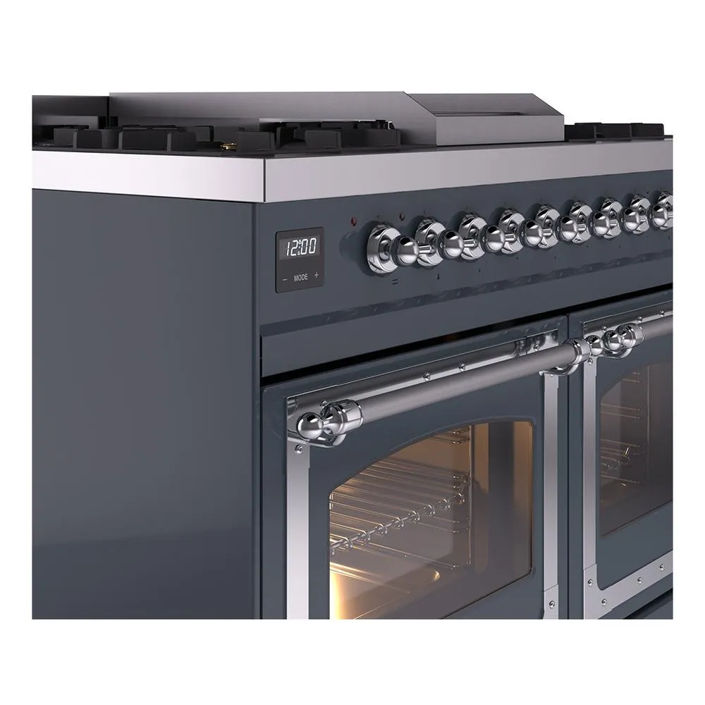 Ilve UND40FNMPBGCLP Ilve Und40Fnmpbgclp Nostalgie Ii Noblesse 40" Dual Fuel Range (Liquid Propane, Triple Glass Door, Blue Grey, Chrome)